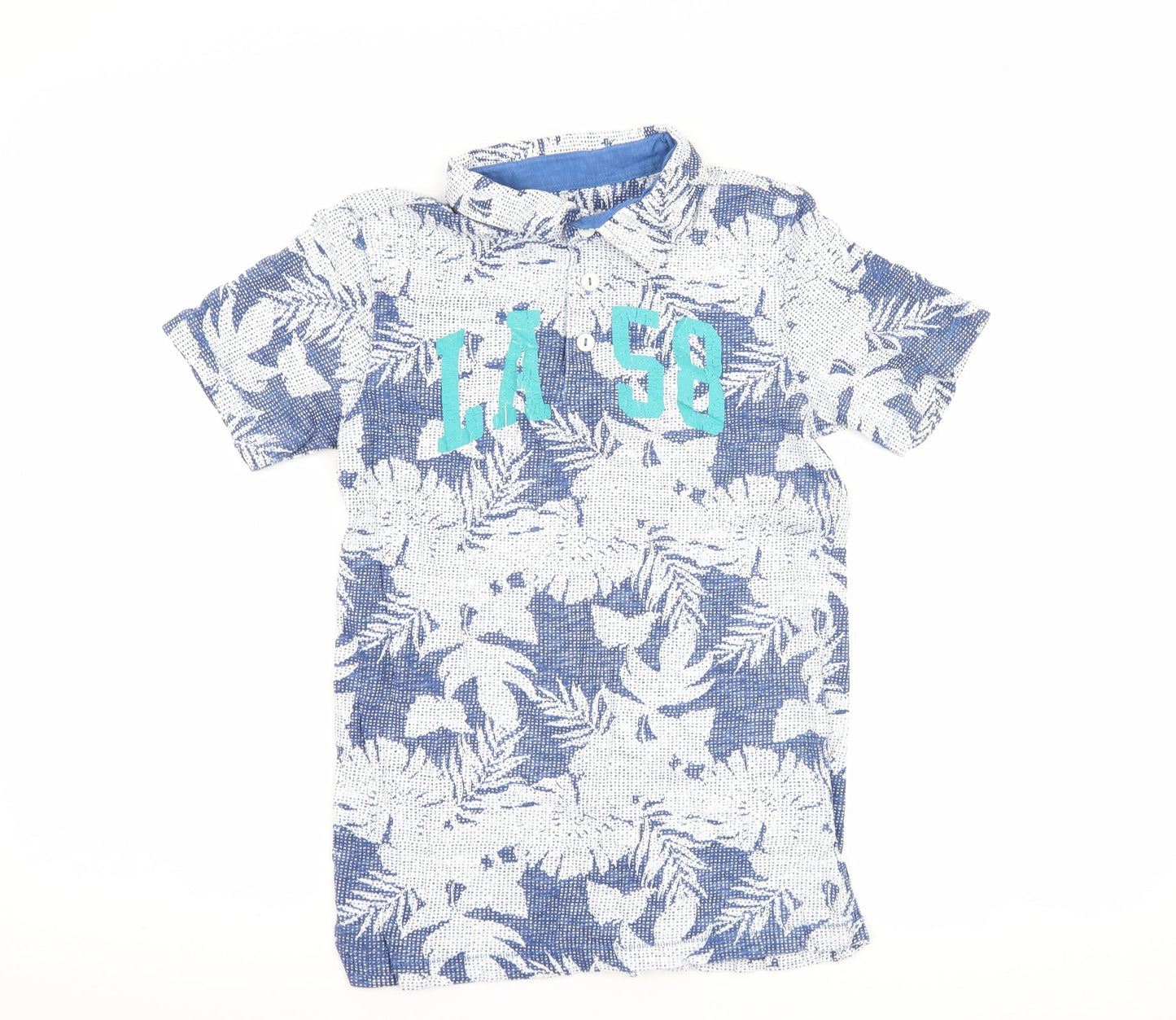 H&M Boys Blue Floral  Basic Polo Size 9-10 Years