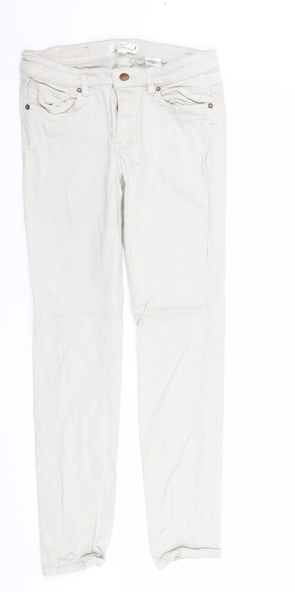 Additional front view of H&M women’s ivory trousers, size UK 12, 29-inch leg