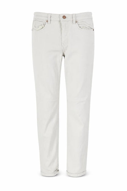 Front view of H&M women’s ivory trousers, size UK 12, 29-inch leg
