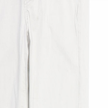 Close-up detail of H&M women’s ivory trousers, size UK 12, 29-inch leg