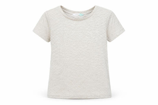 Front view of John Lewis girls’ gold basic t-shirt, size 6, years