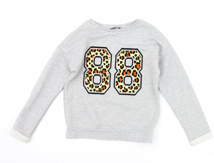 Additional front view of George girls’ grey animal print pullover sweatshirt, size 6-7, years - graphic