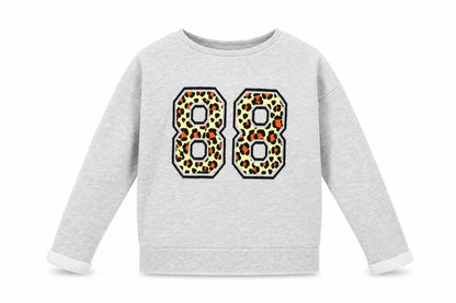 Front view of George girls’ grey animal print pullover sweatshirt, size 6-7, years - graphic