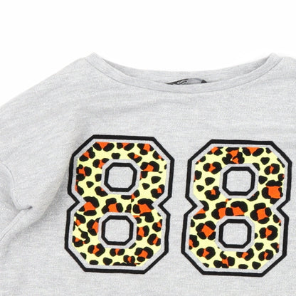 Close-up detail of George girls’ grey animal print pullover sweatshirt, size 6-7, years - graphic
