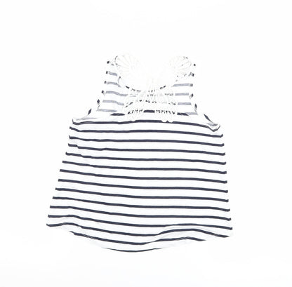 Back view of H&M girls’ blue striped basic tank, size 7-8, years
