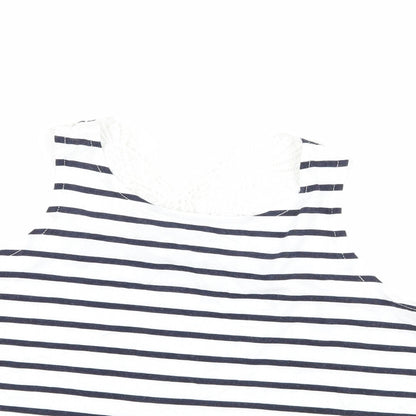 Close-up detail of H&M girls’ blue striped basic tank, size 7-8, years