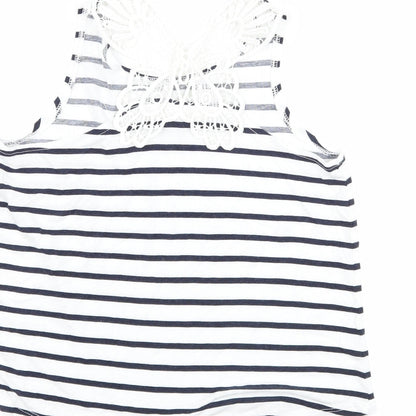 Brand and care label for H&M girls’ blue striped basic tank, size 7-8, years