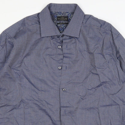 Close-up detail of Next men’s blue button-up, size 42