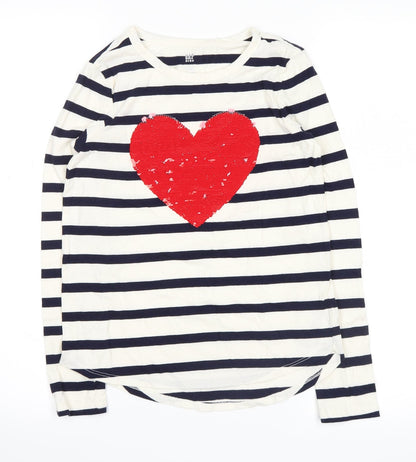 Additional front view of Gap girls’ blue striped basic casual, size L, - heart