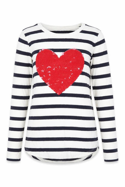 Front view of Gap girls’ blue striped basic casual, size L, - heart