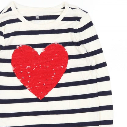 Close-up detail of Gap girls’ blue striped basic casual, size L, - heart