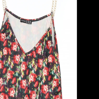 Close-up detail of Atmosphere women’s red floral basic tank, size UK 14