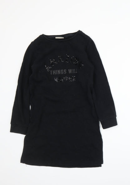 Front view of Next girls’ black basic t-shirt, size 6, years
