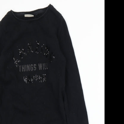 Close-up detail of Next girls’ black basic t-shirt, size 6, years