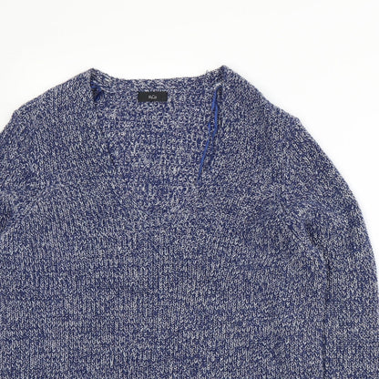 Close-up detail of M&Co women’s blue jumper, size UK 14