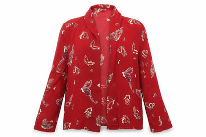 Front view of Cleo women’s red animal print basic blouse, size UK 14