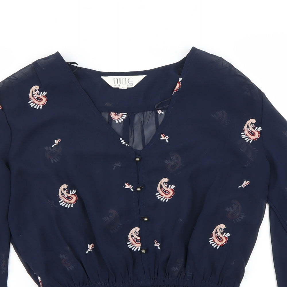 Nine Womens Blue Polka Dot  Basic Blouse Size 8