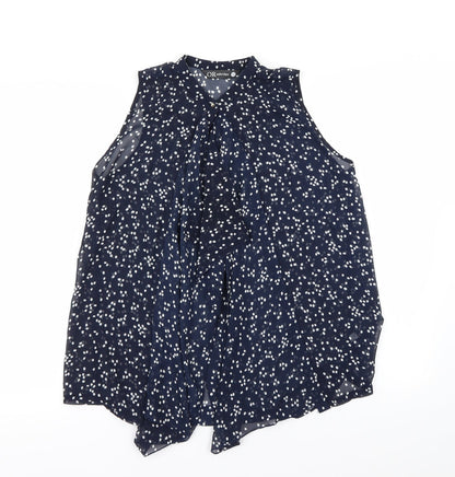 Additional front view of Oakridge women’s blue polka dot basic blouse, size M