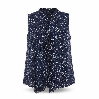 Front view of Oakridge women’s blue polka dot basic blouse, size M
