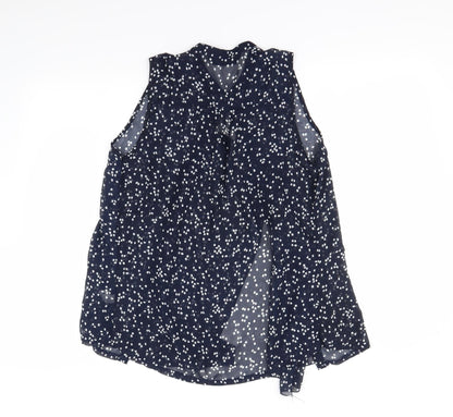 Back view of Oakridge women’s blue polka dot basic blouse, size M