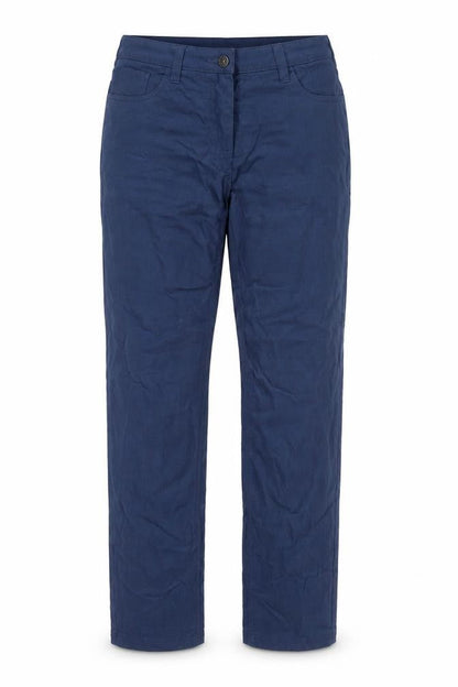 Front view of Up Fashion women’s blue trousers, size UK 12, 30-inch leg