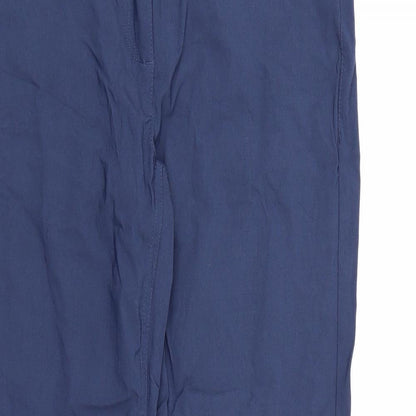 Close-up detail of Up Fashion women’s blue trousers, size UK 12, 30-inch leg