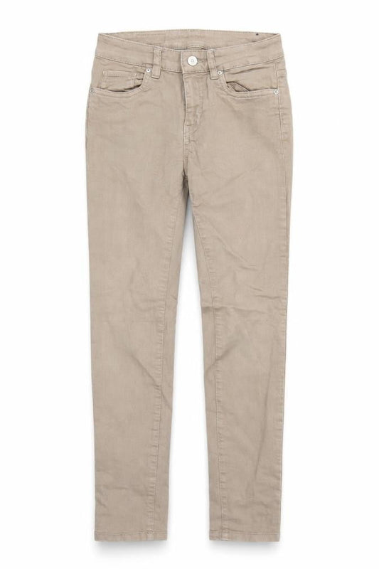 Front view of Timeless men’s brown denim skinny jeans, 30-inch leg