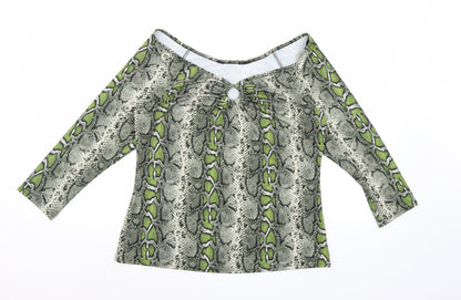 Additional front view of Dorothy Perkins women’s green animal print basic blouse, size UK 14