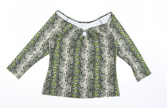Dorothy Perkins Womens Green Animal Print  Basic Blouse Size 14
