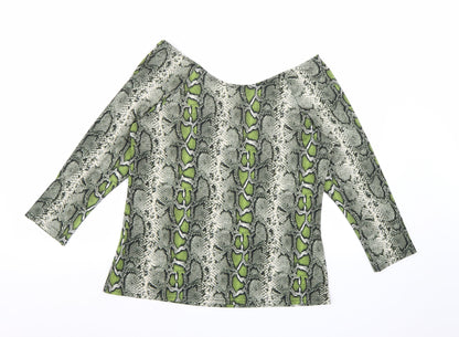Back view of Dorothy Perkins women’s green animal print basic blouse, size UK 14