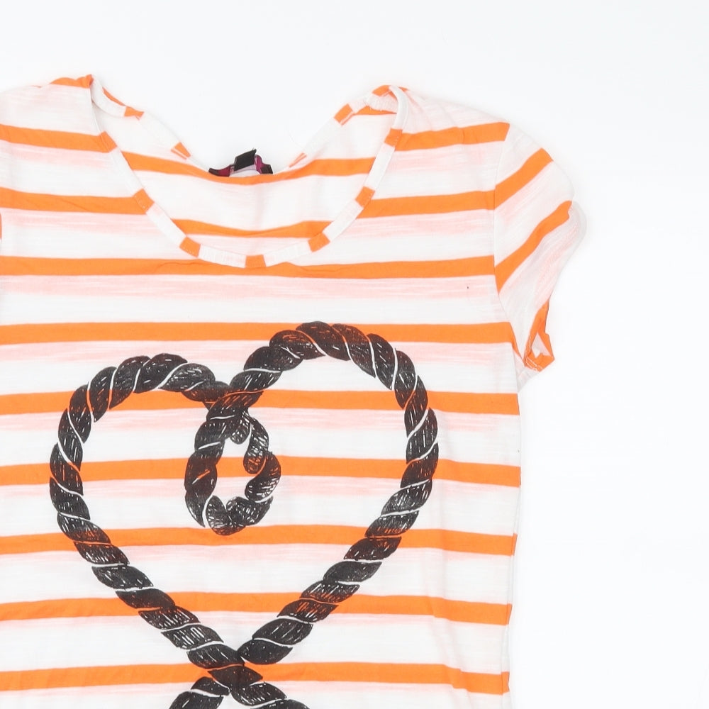 Therapy Womens White Striped Jersey Basic T-Shirt Size 8