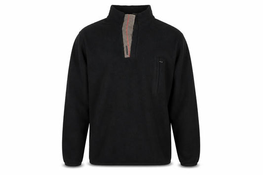 Front view of Peruzzo men’s black henley sweatshirt, size M
