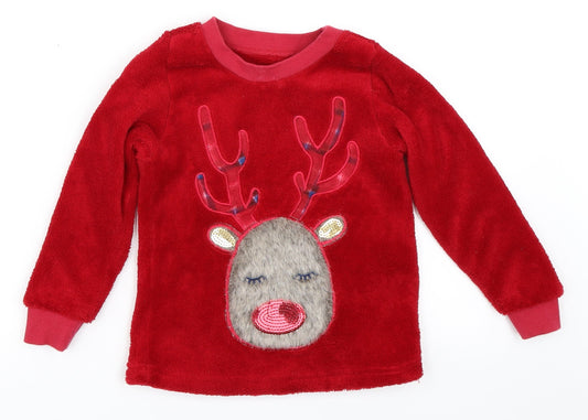 Matalan Girls Red   Pullover Sweatshirt Size 5 Years  - Christmas reindeer