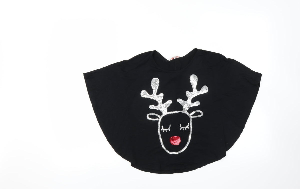 BlueZoo Girls Black   Basic Blouse Size 7-8 Years  - Reindeer