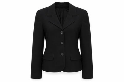 Front view of Preworn women’s black jacket suit jacket, size UK 8