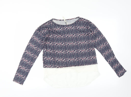 YD Girls Blue Floral  Pullover Jumper Size 12-13 Years