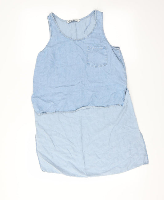 Zara Womens Blue   Basic Blouse Size M  - DIP HEM