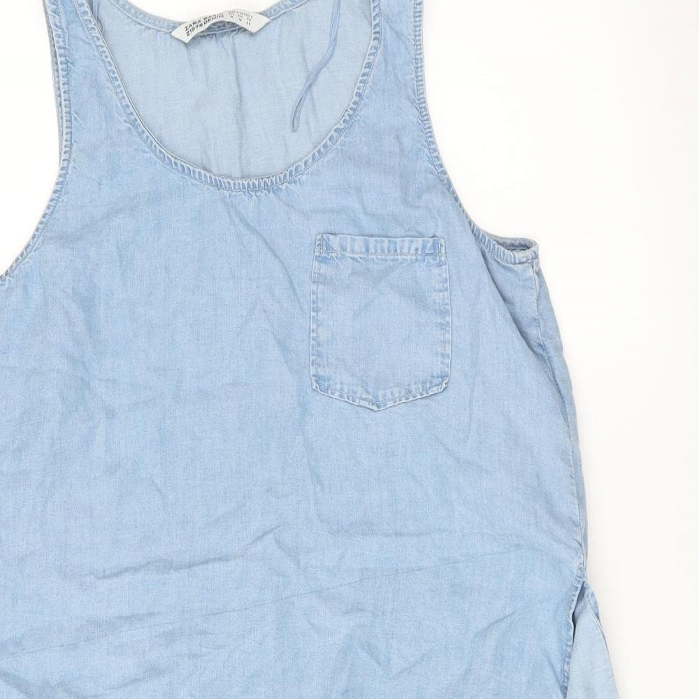 Zara Womens Blue   Basic Blouse Size M  - DIP HEM