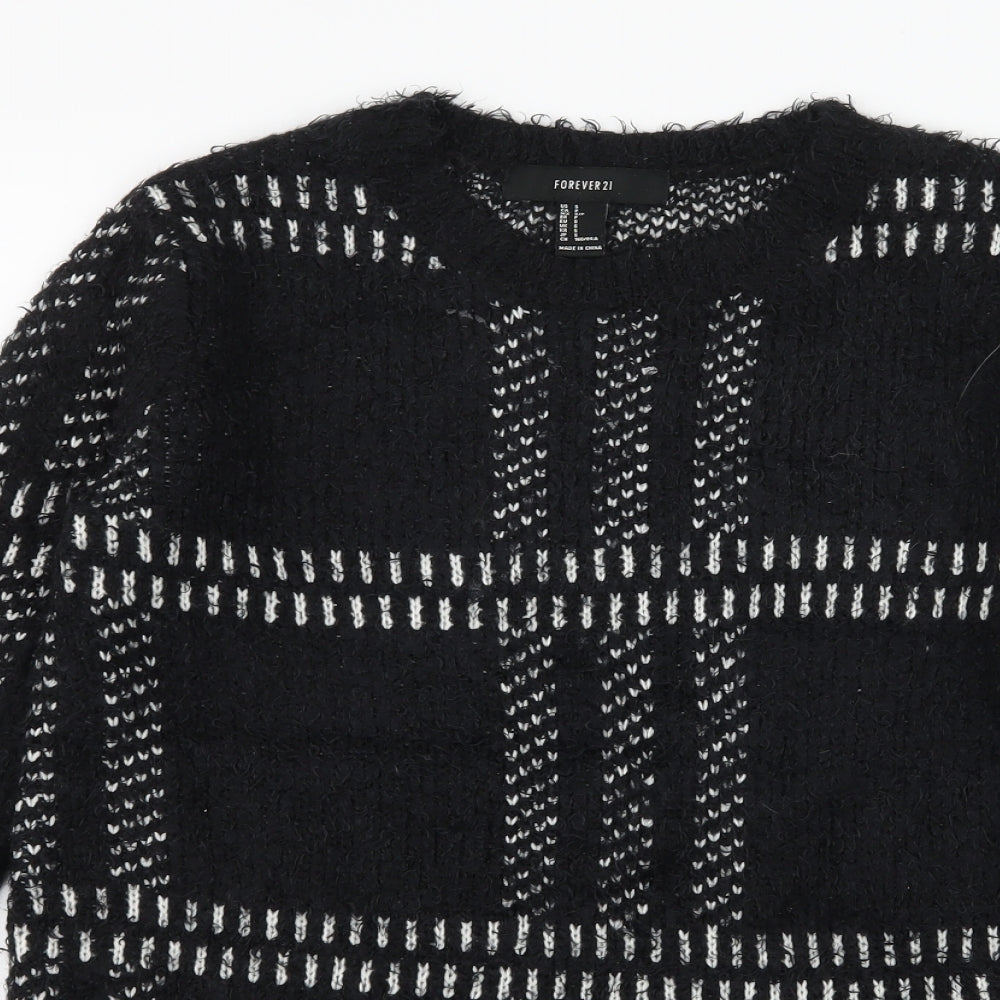 FOREVER 21 Womens Black Check Knit Pullover Jumper Size S