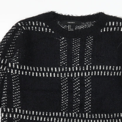Close-up detail of Forever 21 women’s black check knit jumper, size S