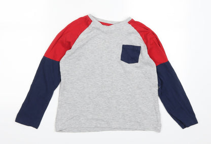 Front view of Matalan boys’ multicoloured colourblock pyjama top, size 11, years - blue and red