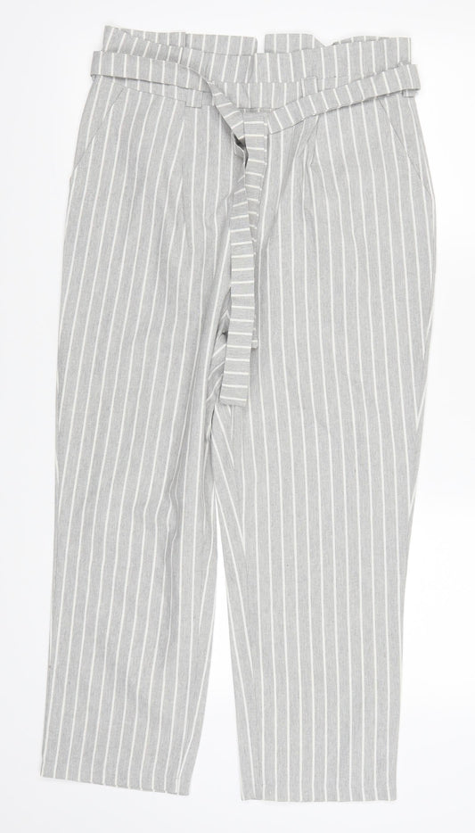 Preworn Womens Grey Striped  Trousers  Size L L23.5 in