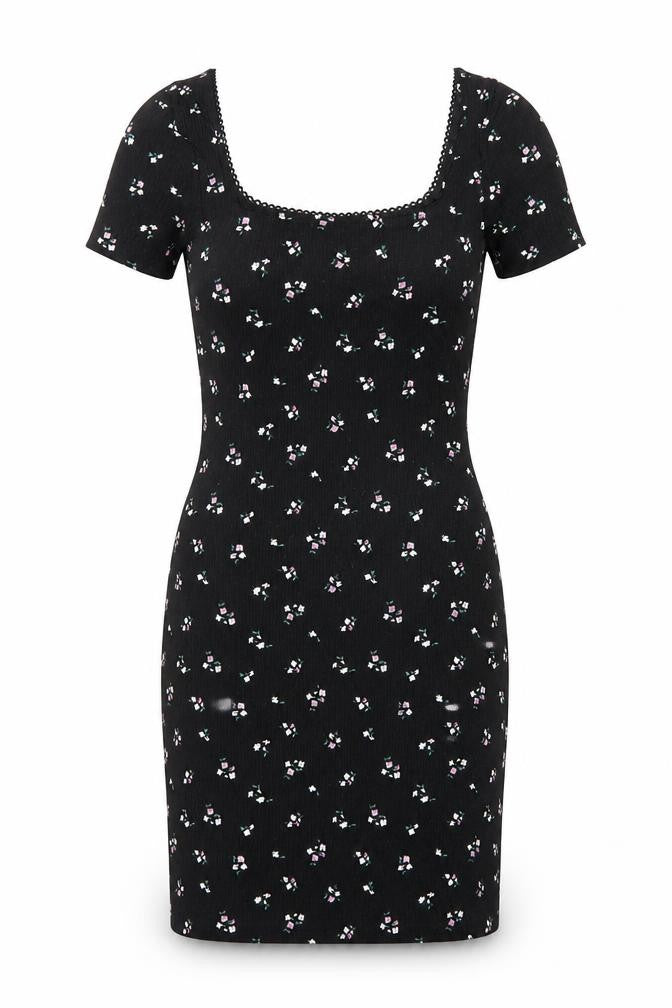 H&M Womens Black Floral Rayon A-Line  Size XS