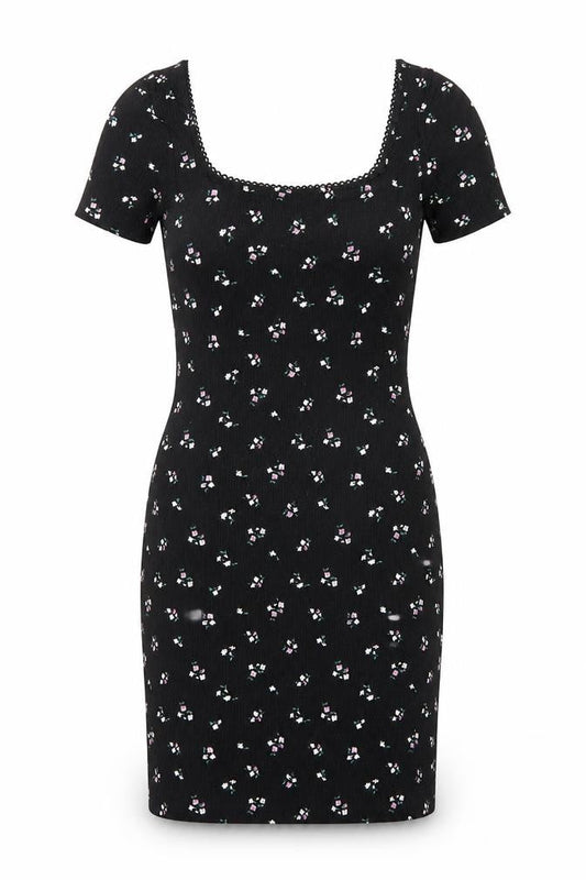 H&M Womens Black Floral Rayon A-Line  Size XS