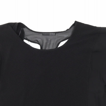 Close-up detail of Atmosphere women’s black polka dot basic blouse, size UK 14