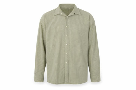 Front view of George men’s green check button-up, size L