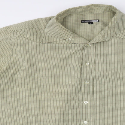 Close-up detail of George men’s green check button-up, size L