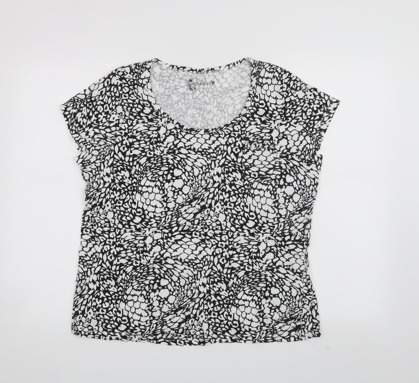 Authentics Womens Black Animal Print  Basic T-Shirt Size 18