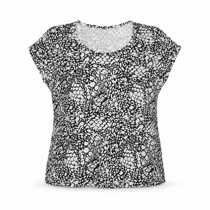 Front view of Authentic women’s black animal print basic t-shirt, size UK 18