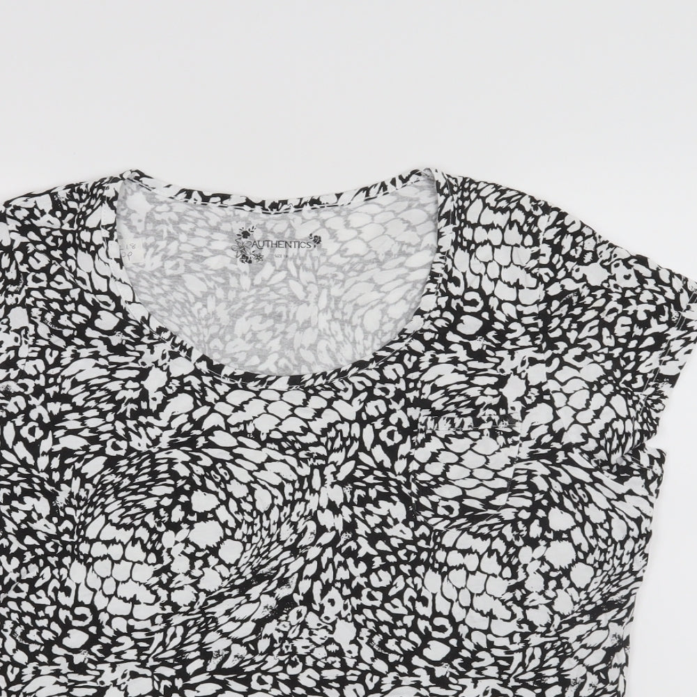 Authentics Womens Black Animal Print  Basic T-Shirt Size 18